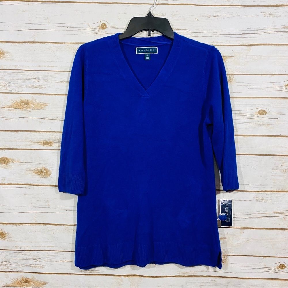 Karen Scott women’s blue v neck sweater size PL
